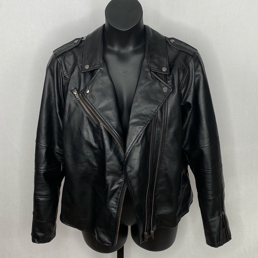 Black leather jacket with flower design